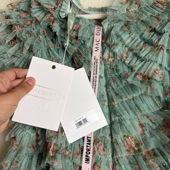 Mac Duggal 8014 Ruffle Tiered Short Sleeve A-Line Dress NWT Sage Multi - Picture 15 of 16